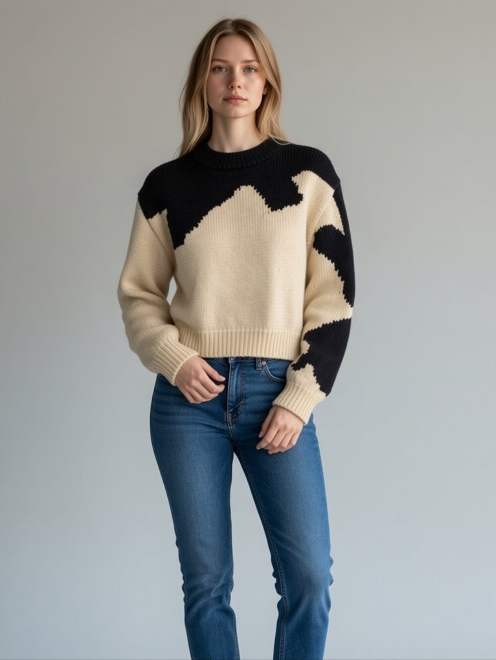 Tibi Colorblock Pattern Mock Neck Sweater Women's XS Chunky Knit Boho Preppy